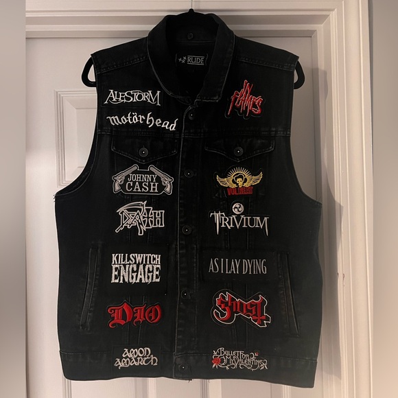 Black Denim Metal Battle Jacket - Picture 1 of 9